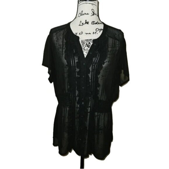 Torrid Georgette Black Ruffle Sheer Blouse - Picture 5 of 8